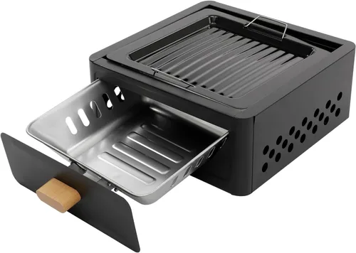 Vista 9 de Parrilla cuadrada de carbón de leña portátil durable fácil limpiar para uso Negro