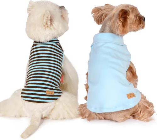 Vista 12 de KYEESE Paquete de 2 suéteres para perro, abrigo para mascotas, cuello alto, ropa elástica para perros, suéteres súper suaves para perros pequeños 1#