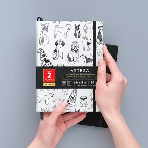 Vista 2 de ARTEZA Cuadernos de diario, juego de 2, 6 x 8 pulgadas, 96 hojas, diseño de perros y negro, cuadernos estéticos con papel rayado suave