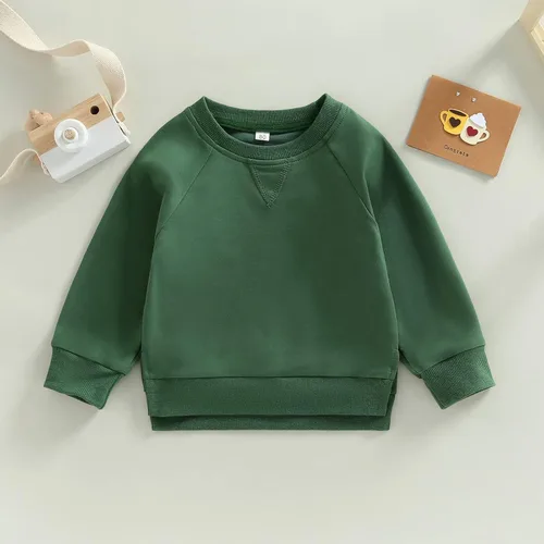 Vista 65 de Sudadera unisex de algodón de color sólido para bebé, camiseta de manga larga con cuello redondo