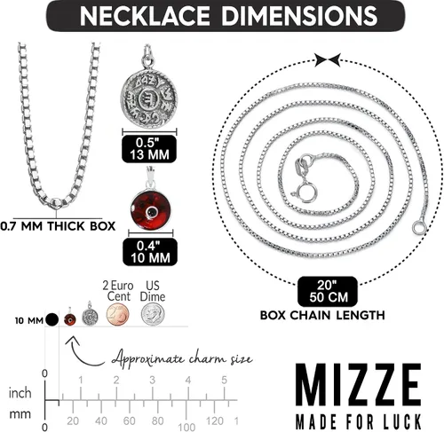 Vista 5 de MIZZE Made for Luck Prosperity - Collar con dije de moneda de plata, cadena de caja de 20 pulgadas con dije de protección contra el mal de ojo rojo