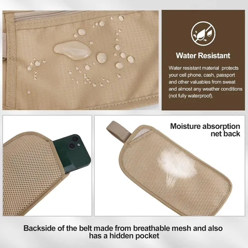 Vista 73 de DAITET Cinturón de dinero, soporte para pasaporte, cartera de viaje oculta segura con bloqueo RFID, riñonera encubierta (negro), Negro, Rfid