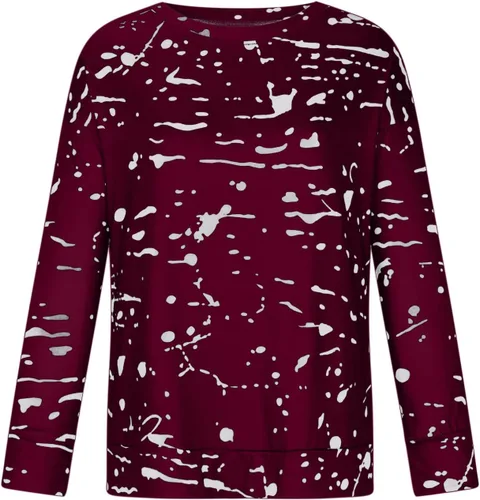 Vista 3 de Camisetas de manga larga de otoño para mujer, sudaderas de cuello redondo con gráficos geométricos de moda, cómodas, holgadas, con abertura lateral