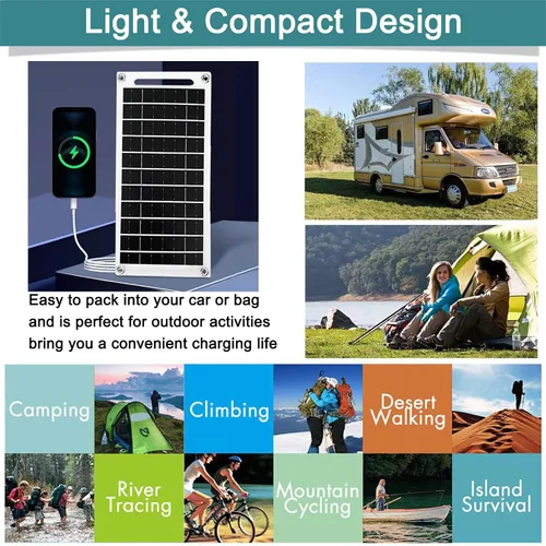 Vista 5 de Mini 5V 6W Panel Solar USB, Cargador Solar Portátil de 5 Voltios 6 Vatios de Alta Eficiencia Monocristalino con Cable de 55 Pulgadas para Celular