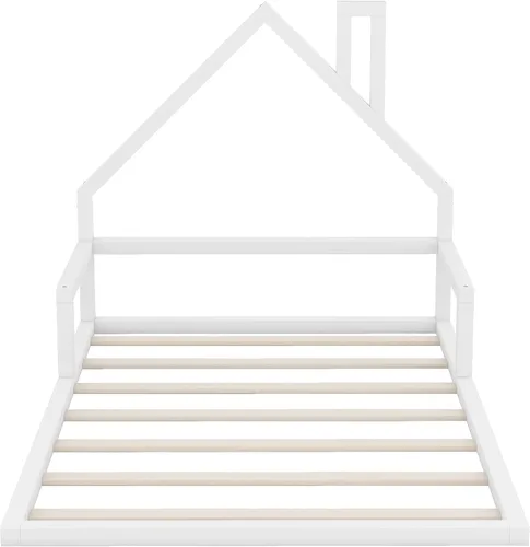 Vista 7 de Harper & Bright Designs Cama de suelo de tamaño matrimonial con cabecera en forma de casa, marco de cama Montessori, cama de plataforma, cama
