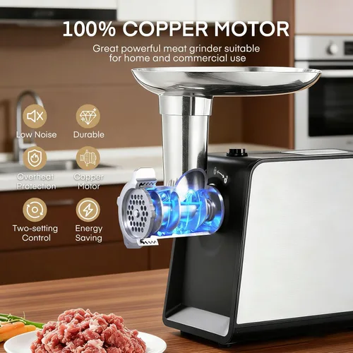 Vista 2 de FOHERE Picadora de carne doméstica de potencia máxima de 3200 W
