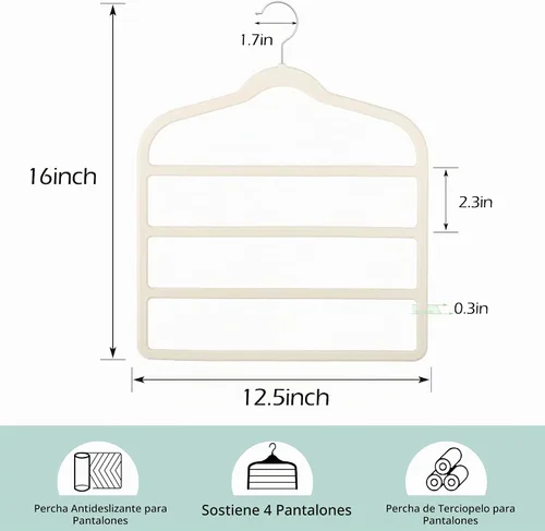 Vista 6 de Percha de terciopelo para pantalones y ropa para ahorrar espacio, perchas antideslizantes para jeans Beige