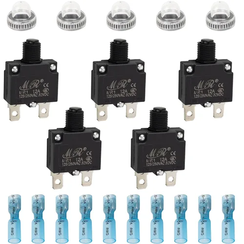 Vista 10 de BlueStars Paquete de 5 disyuntores térmicos de 3 amperios 125/250 V CA 32 V CC, protector de sobrecarga con botón de reinicio manual, terminales