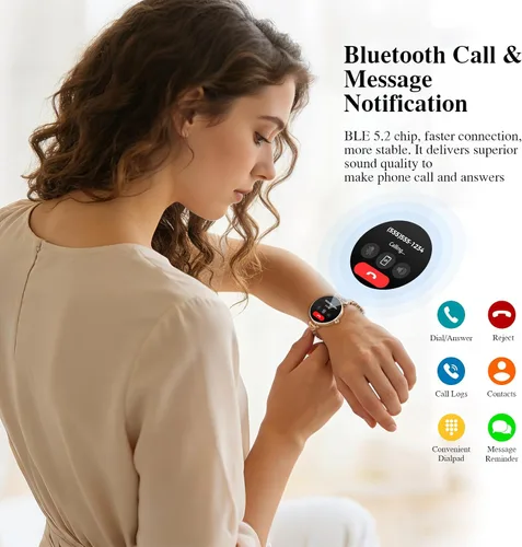 Vista 2 de Relojes inteligentes para mujer, pantalla AMOLED de 1.04", responder/hacer Oro rosa