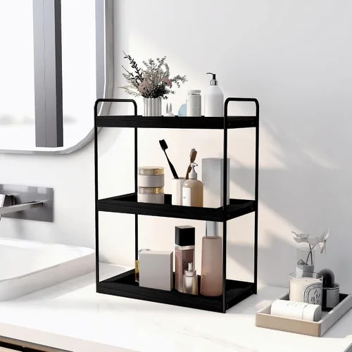 Vista 5 de Dorhors Organizador de encimera de baño de 3 niveles, estante de almacenamiento de baño, bandeja de mostrador y organizador de tocador (negro)