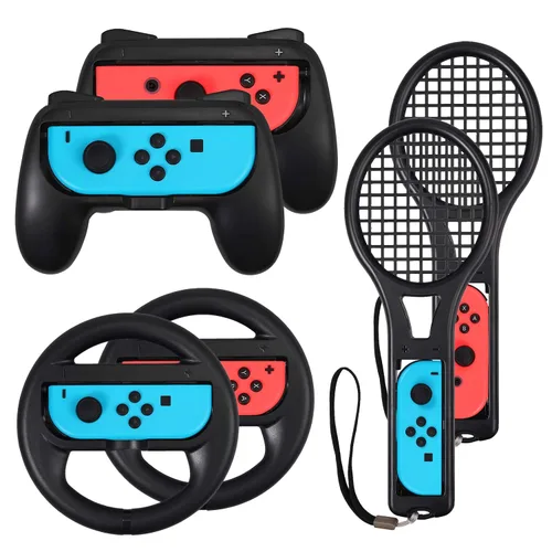 Vista 8 de LiNKFOR 3 in 1 Joy-Con Accessories Bundle for Nintendo Switch Tennis Racket for Mario Tennis Aces Game Grips Handle for Nintendo Switch Joy-Con