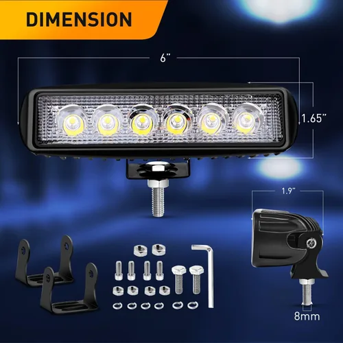 Vista 2 de GOOACC 2 unidades de barra de luz LED de 18 W, haz de trabajo, vainas de haz de luz todoterreno para conducción antiniebla, lámpara inversa