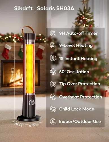 Vista 9 de Calentador al aire libre para patio, 32" Calentadores eléctricos por infrarrojos para interiores con control remoto, 1500W, oscilación de 60°
