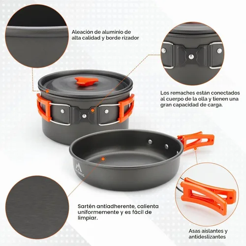 Vista 3 de THTYBROS Kit de utensilios de cocina para acampar de 17 piezas, olla de 0.45 galones, sartén de 7 pulgadas, juego de hervidor de 0.30 galones con 2