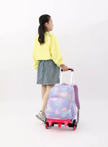 Vista 6 de Mochila con ruedas para niños y niñas mochila rodante para niñas y niños impermeable equipaje de viaje preescolar primaria 1243 Purple