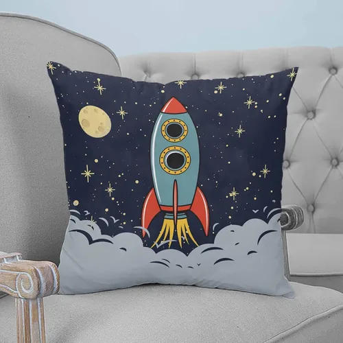 Vista 4 de T&H XHome Fundas de almohada con diseño de cohete para niños, para exploración del espacio exterior, nave espacial, sofá, dormitorio, suave