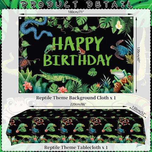 Vista 3 de KEFAN Decoraciones de fiesta de reptiles, lagartos de vida silvestre, serpientes, cocodrilos, suministros de vajilla para fiesta, incluyendo Fondo