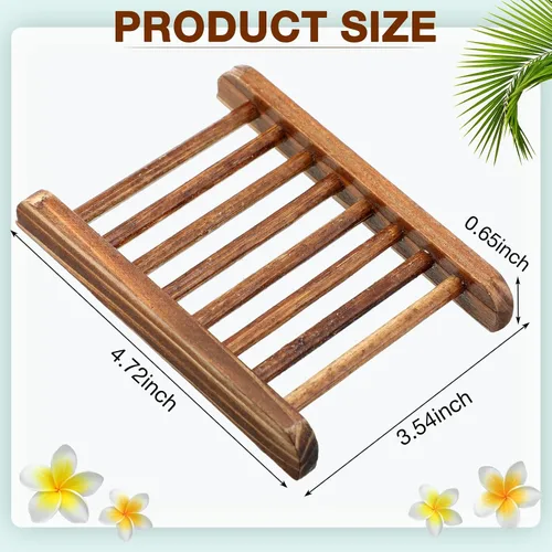 Vista 2 de Potchen Jabonera de bambú de madera artesanal para ducha, rectangular, bañera, ducha, plato de ducha, accesorios para el hogar, baño, esponjas