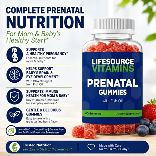 Vista 2 de LifeSourceVitamins Multivitaminas prenatales y minerales con DHA - Omega 3 / Fórmula patentada