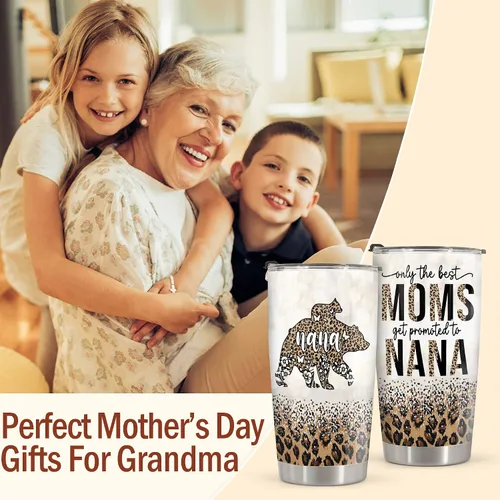 Vista 2 de Vaso de 20 onzas con tapa para abuela, regalo para el día de la madre, para abuela, abuelita, oso solo las mejores mamás se promted to nana
