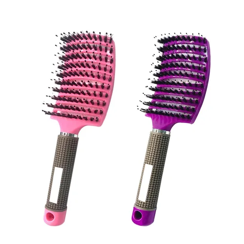 Vista 10 de 2 cepillos curvos ventilados para el cabello, cerdas de jabalí, cepillo desenredante de pala, cepillo profesional desenredante para Dorado+Negro