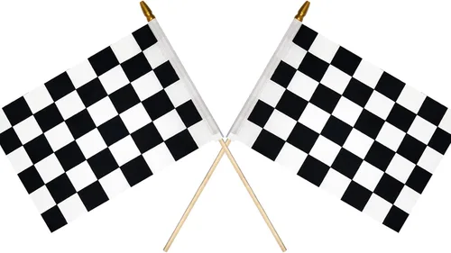 Vista 2 de 2 banderas a cuadros de 8 x 12 pulgadas, banderas de carreras en blanco y negro en palo, bandera de mano de Fórmula Uno F1 Racing con parte superior