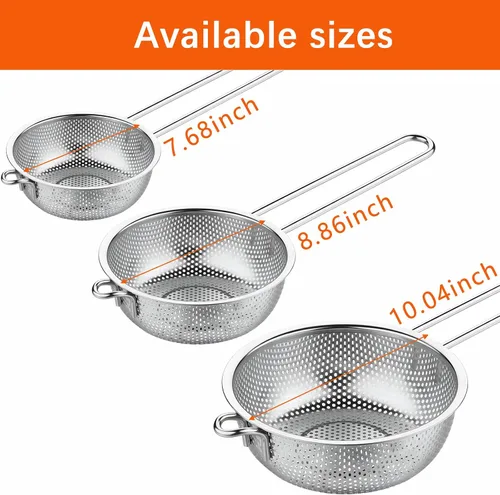 Vista 7 de GREATLINK Colador de lavabo de acero inoxidable con asa, colador de cocina, pies de descanso y colador para colar, enjuagar, freír, cocinar al vapor