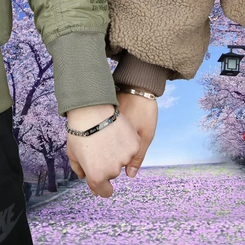 Vista 8 de FIBO STEEL Juego de 4 pulseras para parejas para hombres y mujeres, para él y ella, con corona, reina, pulseras de cuentas de 0.315 in, Acero