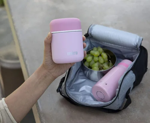 Vista 3 de MIRA Termo de alimentos aislado de 9 oz para alimentos calientes y sopa, contenedor de almuerzo al vacío de acero inoxidable compacto - rosa