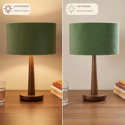 Vista 4 de Lámpara de mesa de 18.5 pulgadas para sala de estar, lámparas de escritorio de madera de nogal modernas regulables para dormitorio, lámpara
