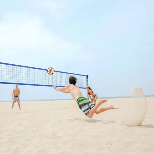 Vista 6 de SKEERY Juego de red de voleibol resistente al aire libre, diseño anti-hundimiento, postes de aluminio ajustables, red de voleibol portátil para Azul