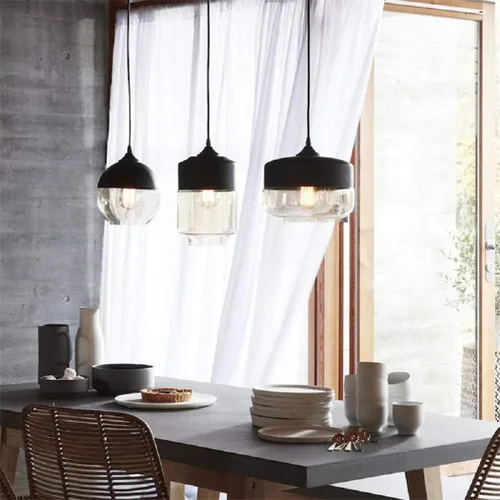 Vista 5 de Lámpara colgante negra, accesorio de iluminación colgante de cristal, lámpara colgante industrial vintage para cocina, isla de estar, baño, pasillo