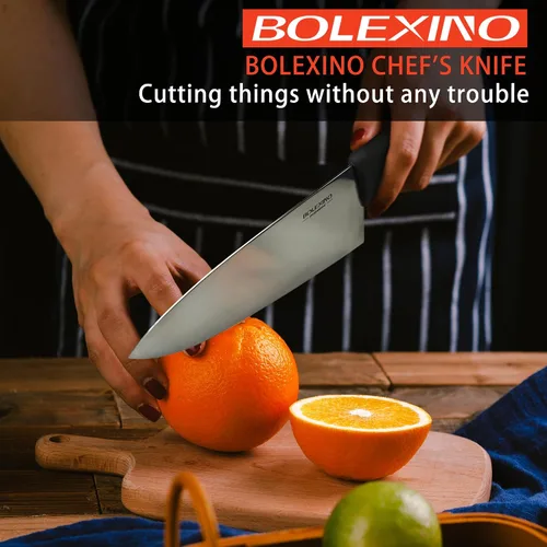 Vista 2 de Cuchillo de chef japonés de acero inoxidable de alto carbono de 8 pulgadas, cuchillo de cocina profesional extra afilado y ancho con mango