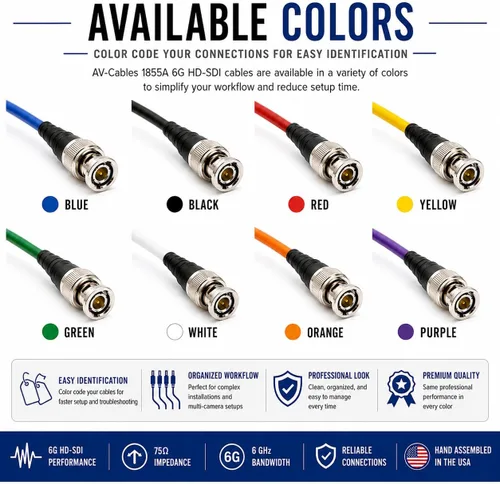 Vista 7 de AV-Cables Cable BNC 3G/6G HD SDI Mini RG59 - Belden 1855a (1.5 pies, negro)