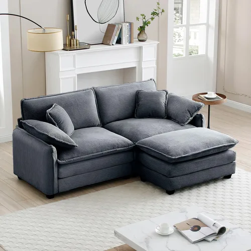 Vista 53 de Sofá Loveseat Grande en Beige y Blanco de 194.8 cm, Sofás Seccionales de 2 Plazas Grandes para Sala de Estar, Sofá Seccional Modular de Tela
