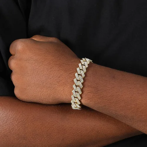 Vista 5 de Saintda Pulsera de eslabones cubanos para hombres y mujeres, pulseras de plataorooro rosa, pulsera cubana de Miami, joyería de hip hop, regalo