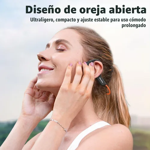 Vista 2 de Auriculares de conducción ósea Bluetooth, IPX7, impermeables, inalámbricos, auriculares abiertos, micrófono integrado, 10 horas de reproducción