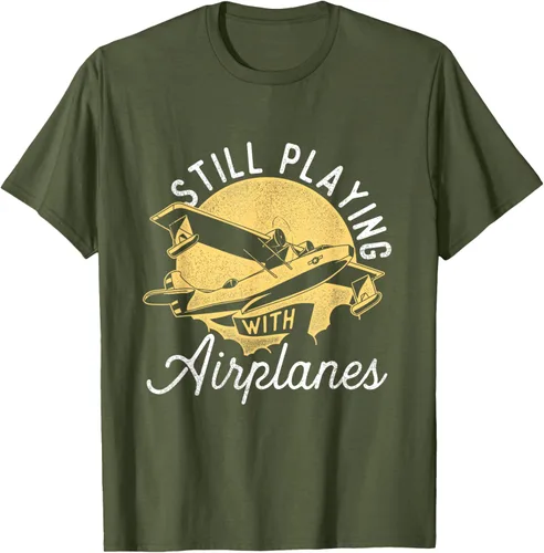 Vista 46 de Still Playing With Airplanes - Camiseta de control remoto RC Avión Piloto, Negro