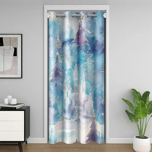 Vista 26 de Manfei Bonita cortina de puerta de gato negro Kawaii para puerta de armario, cortinas opacas con temática de animales estrellados, cortina opaca