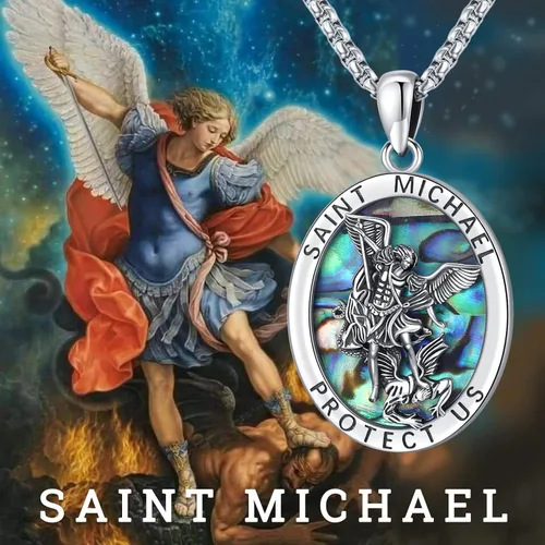 Vista 2 de Collar de plata de ley S925 con amuleto de San Patrón, Medalla de protección para hombres y mujeres