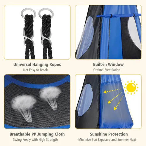 Vista 3 de Costzon Juego de silla colgante desmontable para niños 2 en 1 con tienda de campaña, asiento de columpio tipo nido para niños y niñas, columpio
