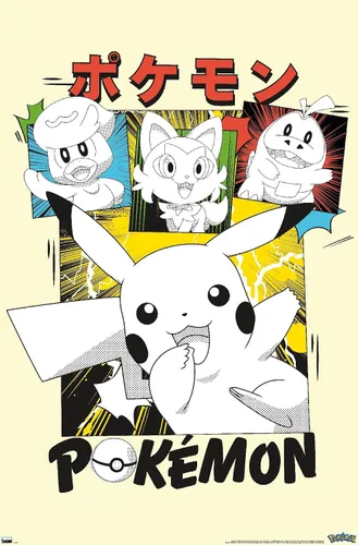 Vista 9 de Trends International Pokémon - Póster de pared de anime Sonrisas, 22.4 pulgadas de largo x 14.7 pulgadas, versión enmarcada de madera de granero