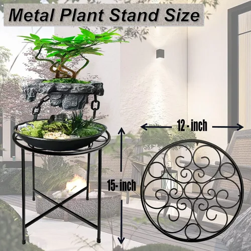 Vista 7 de Juego de 1 soporte para plantas para interiores y exteriores de 15 pulgadas de alto, diseño retro, con revestimiento de metal redondo a prueba