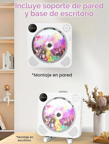 Vista 6 de DESOBRY Reproductor de CD de pared Bluetooth con altavoces Control remoto