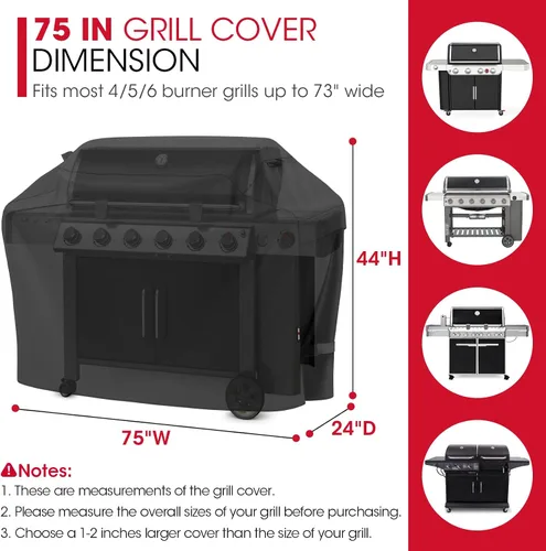 Vista 2 de UNICOOK Cubierta impermeable para parrilla de gas de barbacoa de alta resistencia, cubierta de barbacoa XXL de 75 pulgadas, resistente a