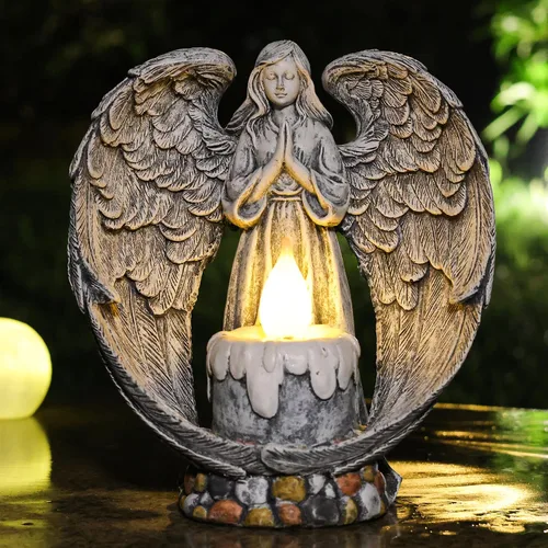 Vista 10 de Estatuas de jardín de ángeles, decoración solar al aire libre, regalos para mujeres, cruz oración para cementerio, patio trasero, decoración
