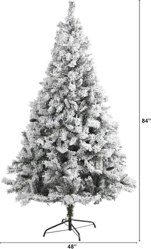 Vista 2 de Nearly Natural Árbol de Navidad artificial de pino de montaña de río blanco flocado de 7 pies con piñas