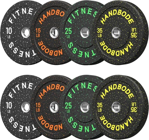 Vista 9 de HANDBODE 2-Inch High-Bounce Bumper Plates, Olympic Weight Set, 10-650 lb