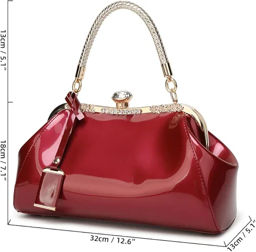 Vista 6 de ROUROU Bolso de mano brillante de cuero de charol para mujer, bolsa de mano con asa superior, bolsa de hombro de noche, cartera de boda, bolso