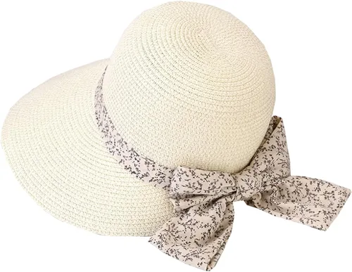 Vista 5 de Sombreros de playa de ala ancha para mujer, protección UPF 50+, sombrero de paja plegable para verano Beige